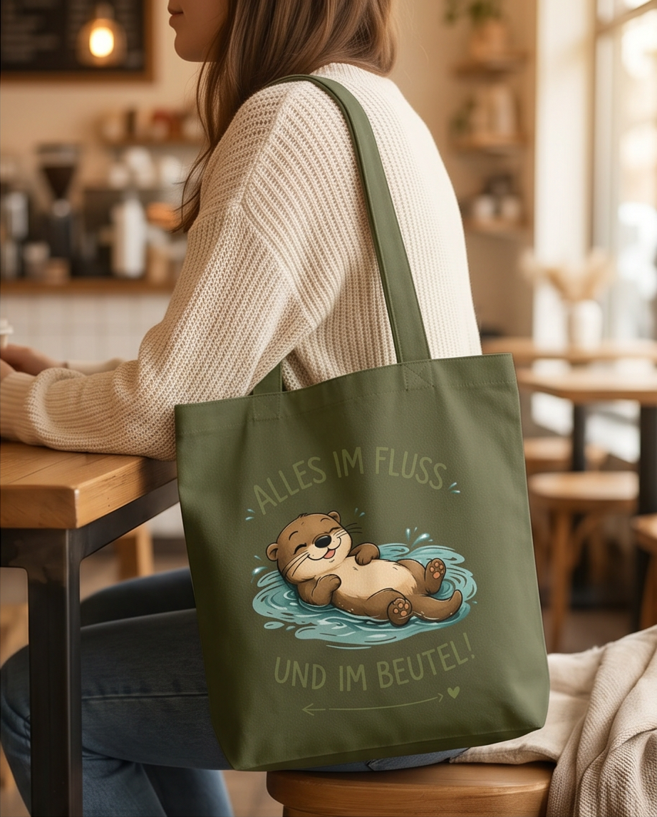 Jutebeutel, Strandtasche, Tote Bag mit süßem Otter-Motiv
Alles im Fluss Otter