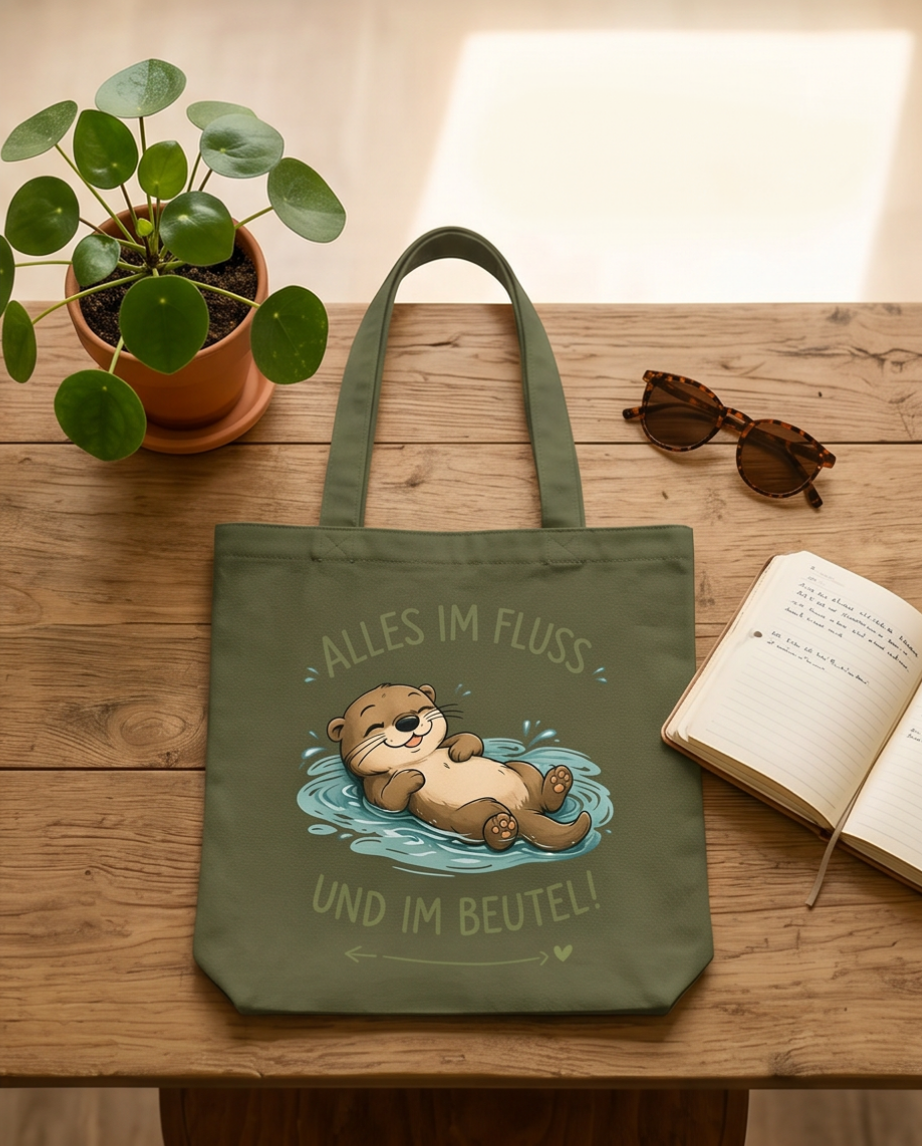 Jutebeutel, Strandtasche, Tote Bag mit süßem Otter-Motiv
Alles im Fluss Otter – Bild 2