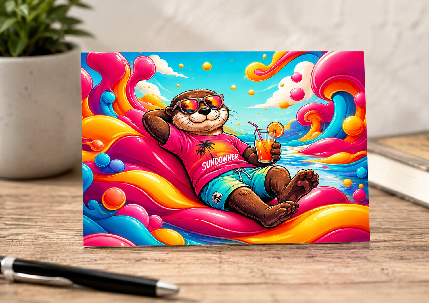 Postkarte mit süßem Otter-Motiv - Sundowner Otter – Bild 2
