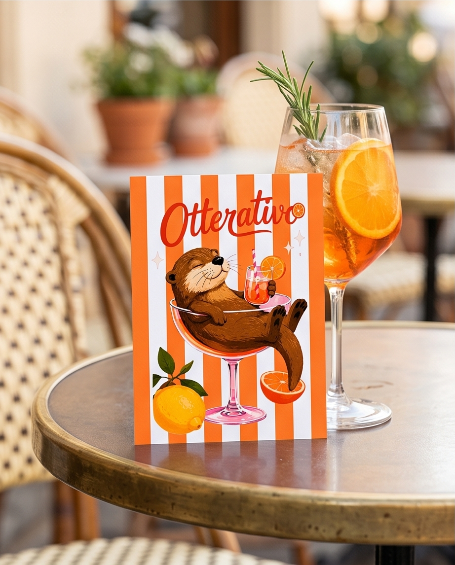 Postkarte mit süßem Otter-Motiv - Aperol Otter