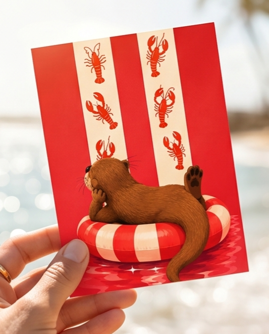 Postkarte mit süßem Otter-Motiv - Hummer und Otter
