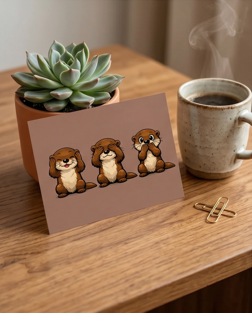 Postkarte - nicht hören, nicht sehen, nicht sprechen-Otter