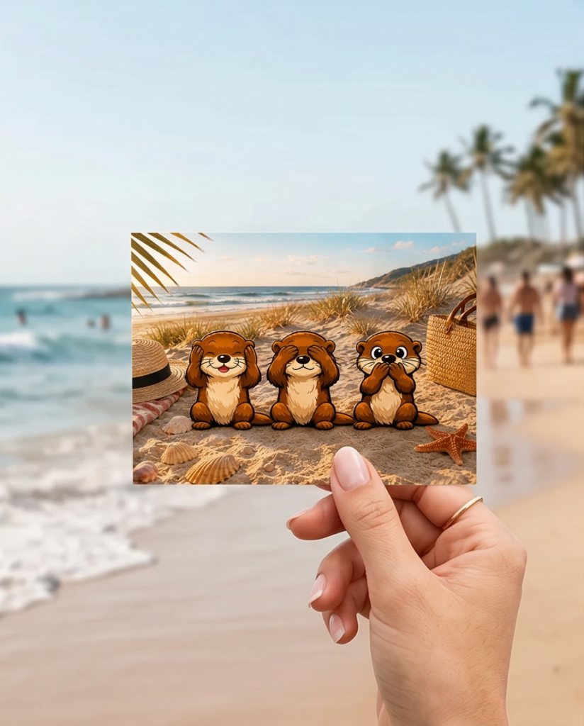 Postkarte - nicht hören, nicht sehen, nicht sprechen Strand-Otter