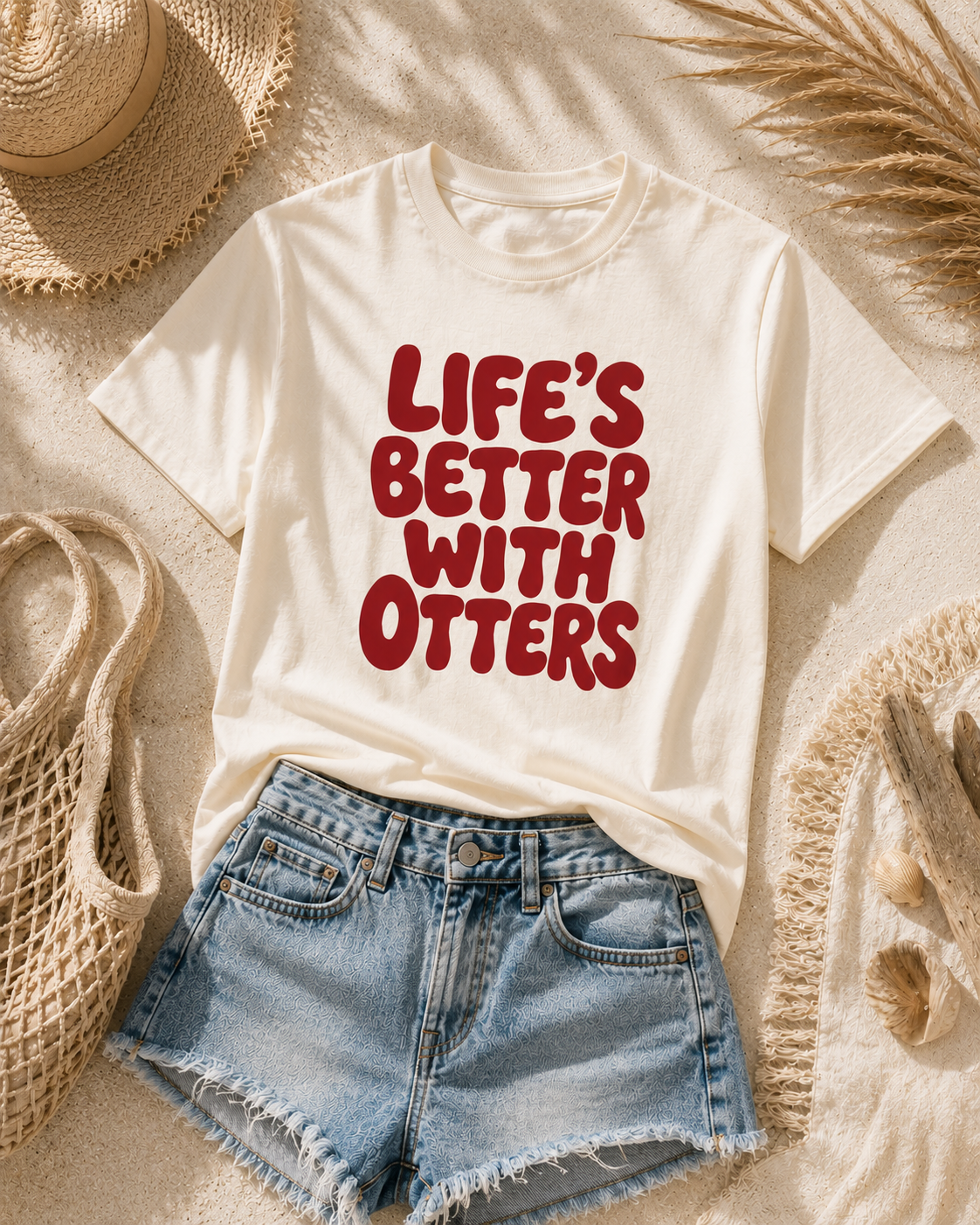 T-Shirt Life's better with otters - off-white – Bild 2