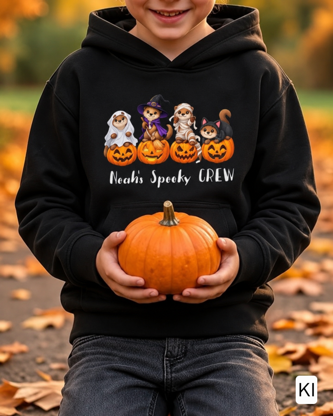 Customized Halloween Hoodie - Pullover mit Kürbis und Otter