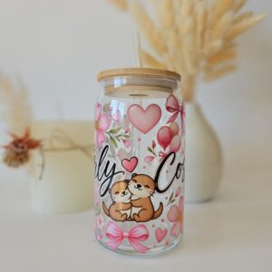 Otter Love Trinkglas mit Bambusdeckel & Glasstrohhalm | 500 ml Iced Coffee Glas