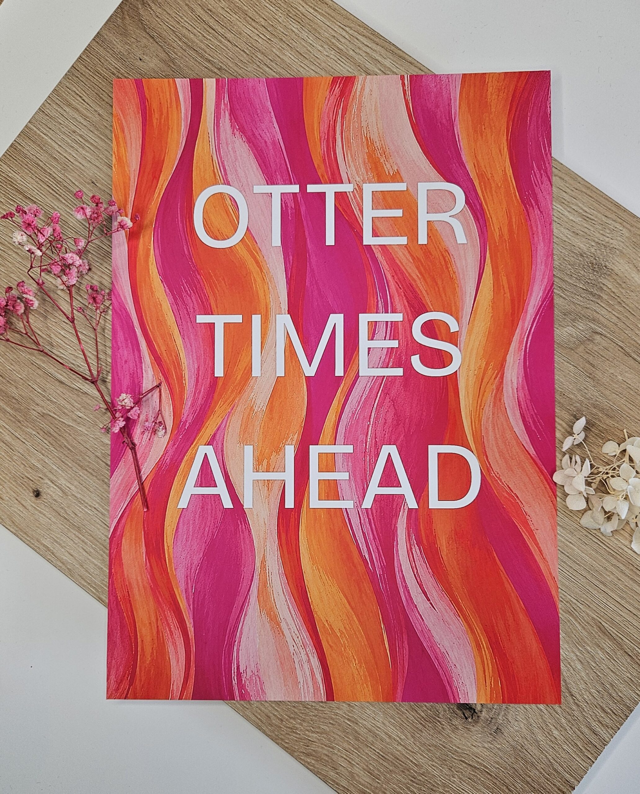 OTTER TIMES AHEAD – A4 Poster in Pink & Orange | Moderner Wandprint | Statement Poster | Bunte Wanddeko – Bild 2