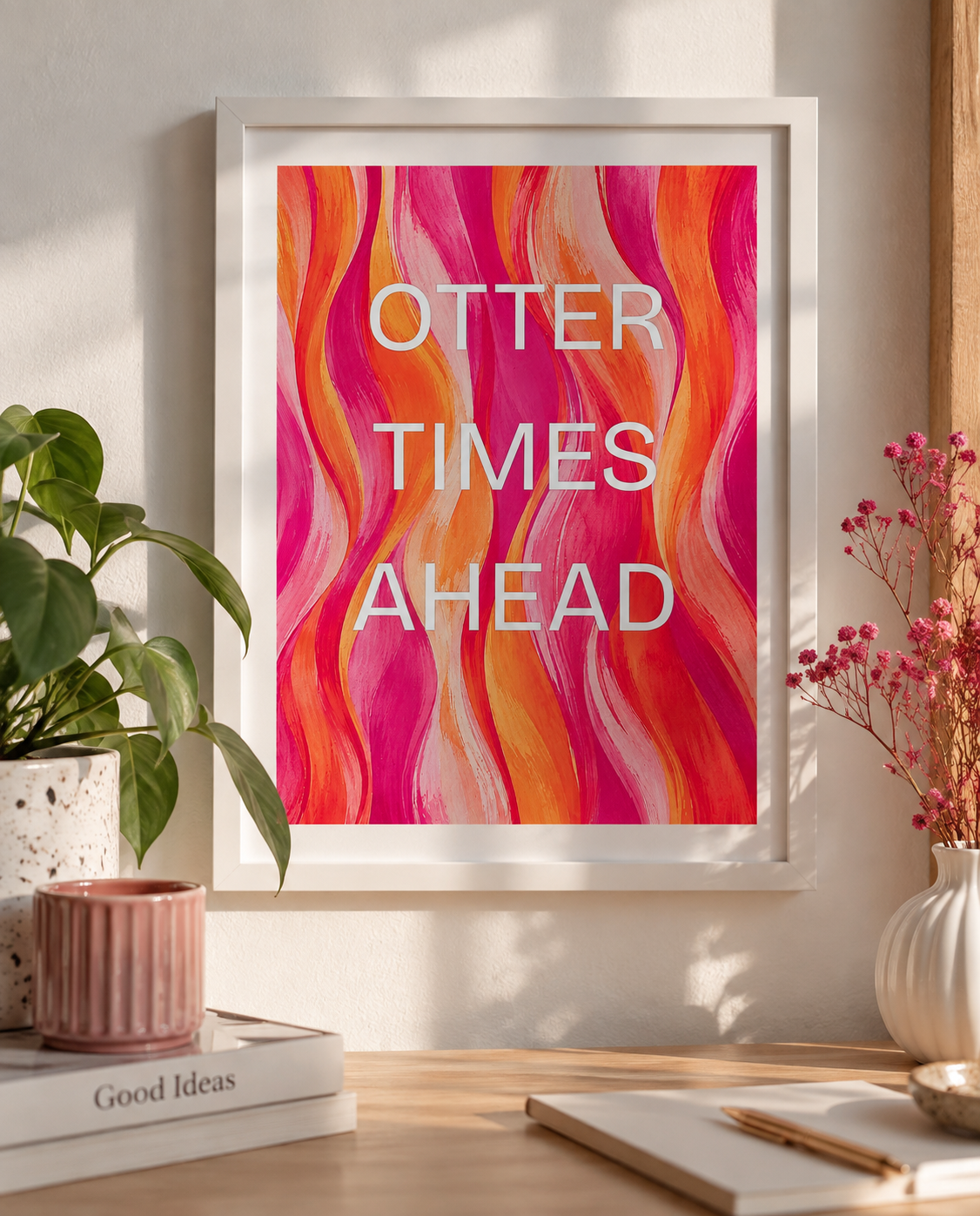 OTTER TIMES AHEAD – A4 Poster in Pink & Orange | Moderner Wandprint | Statement Poster | Bunte Wanddeko